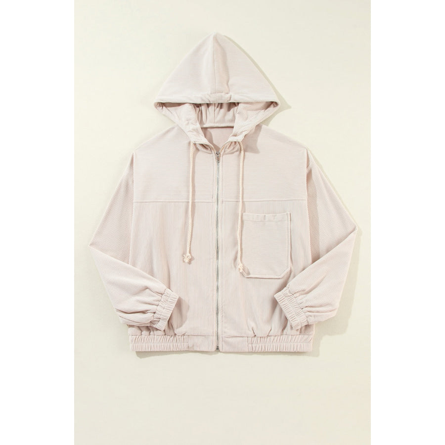 Corduroy Zip Up Long Sleeve Hooded Jacket Apparel and Accessories