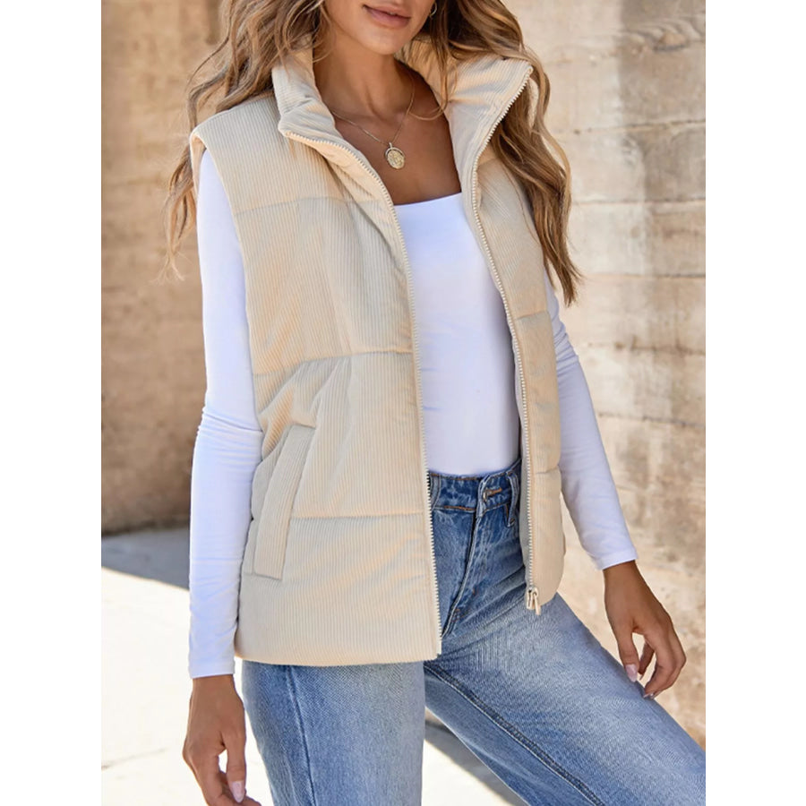 Corduroy Zip Up Vest Coat Off-white / S Apparel and Accessories