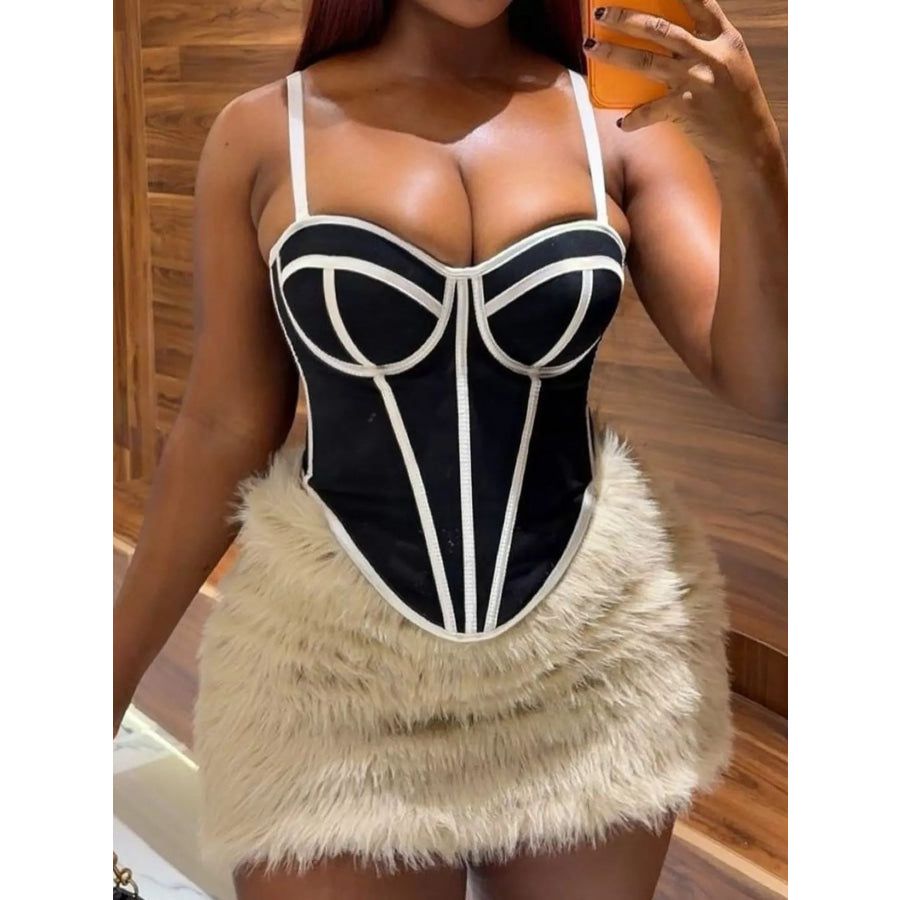 Corset Cami with Contrasting Trim Black And White Strips / S Apparel and Accessories