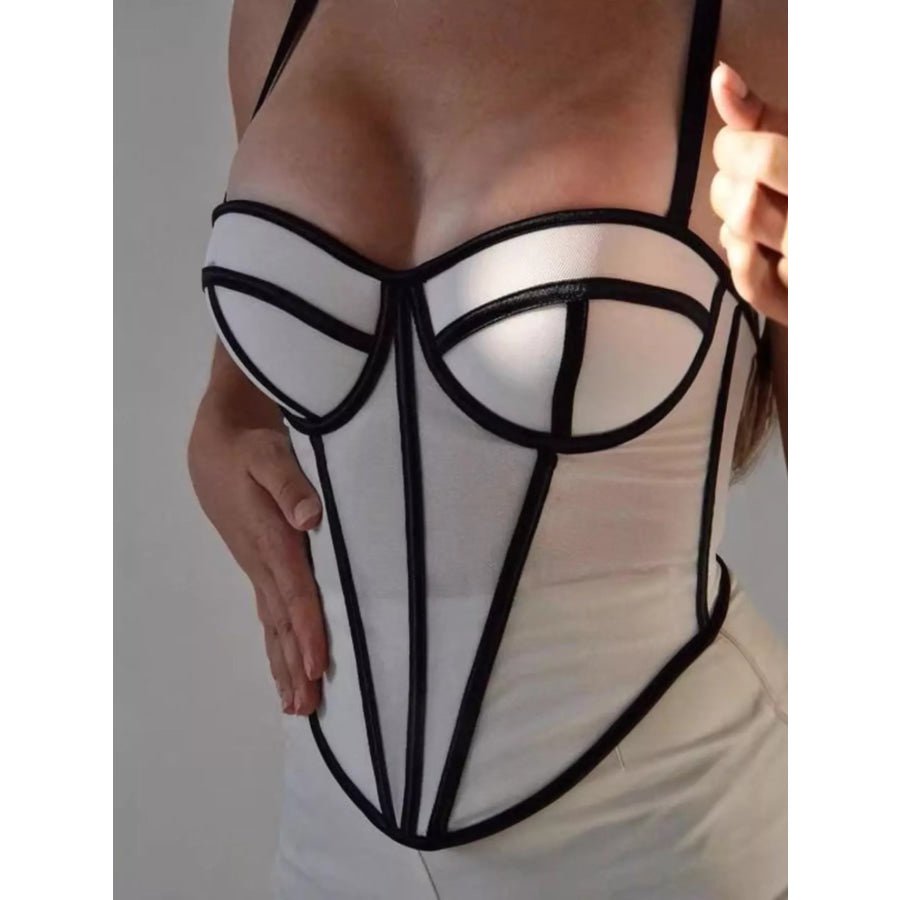 Corset Cami with Contrasting Trim White And Black Strips / S Apparel and Accessories