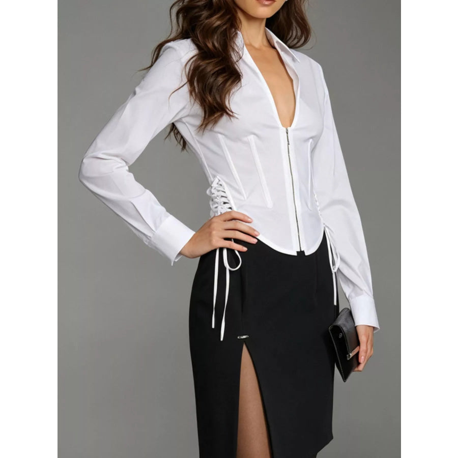 Corset-Style Blouse with Side Lace-Up Detail Apparel and Accessories