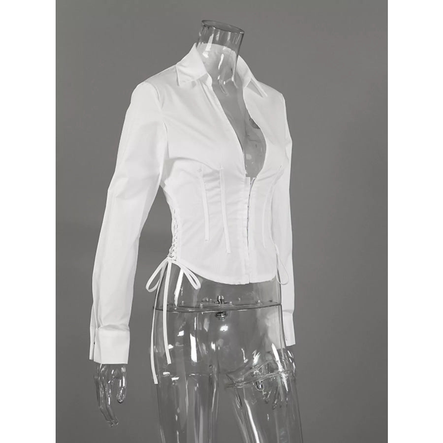 Corset-Style Blouse with Side Lace-Up Detail Apparel and Accessories