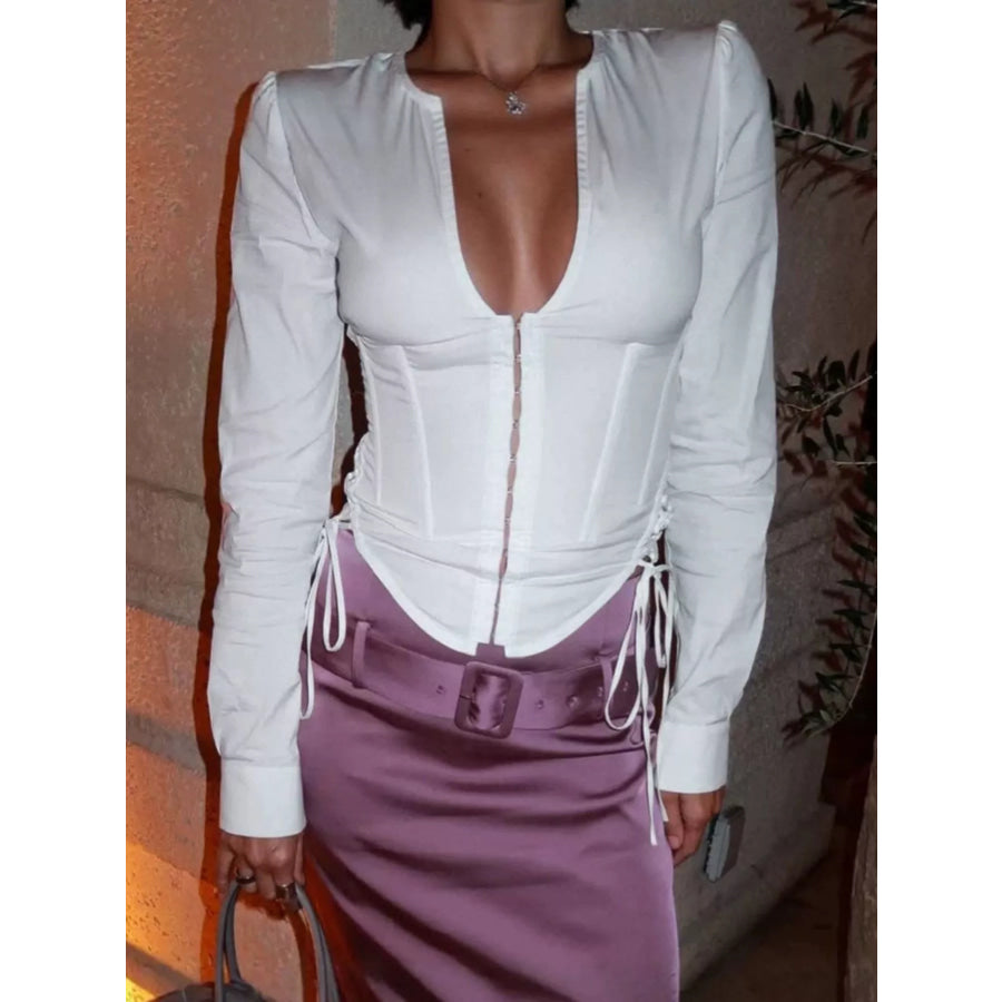 Corset-Style Blouse with Side Lace-Up Detail Apparel and Accessories