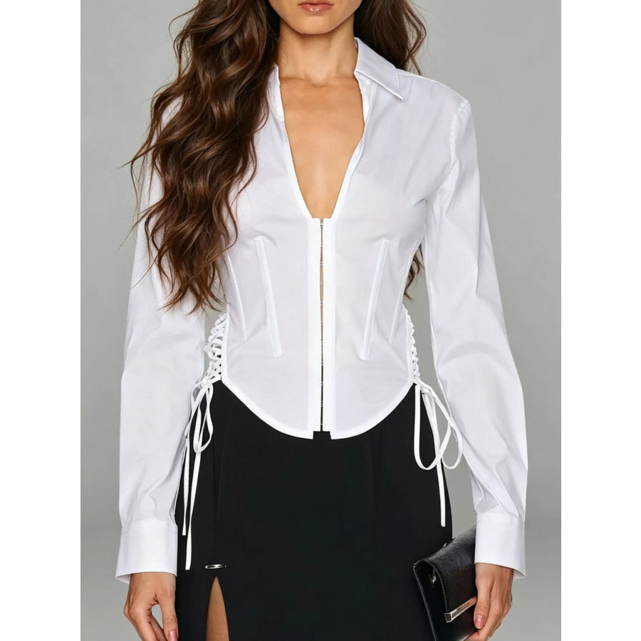 Corset-Style Blouse with Side Lace-Up Detail White / S Apparel and Accessories