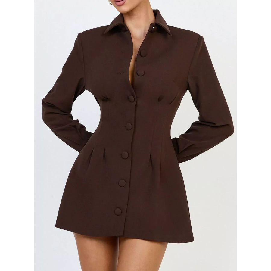 Corset-Style Button-Down Blazer Dress Brown / S