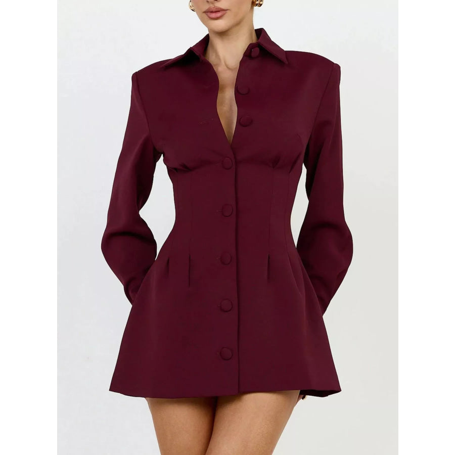 Corset-Style Button-Down Blazer Dress Wine Red / S