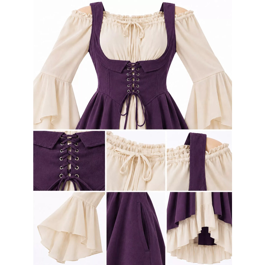 Corset Style Lace-Up Bell Sleeve Dress Apparel and Accessories