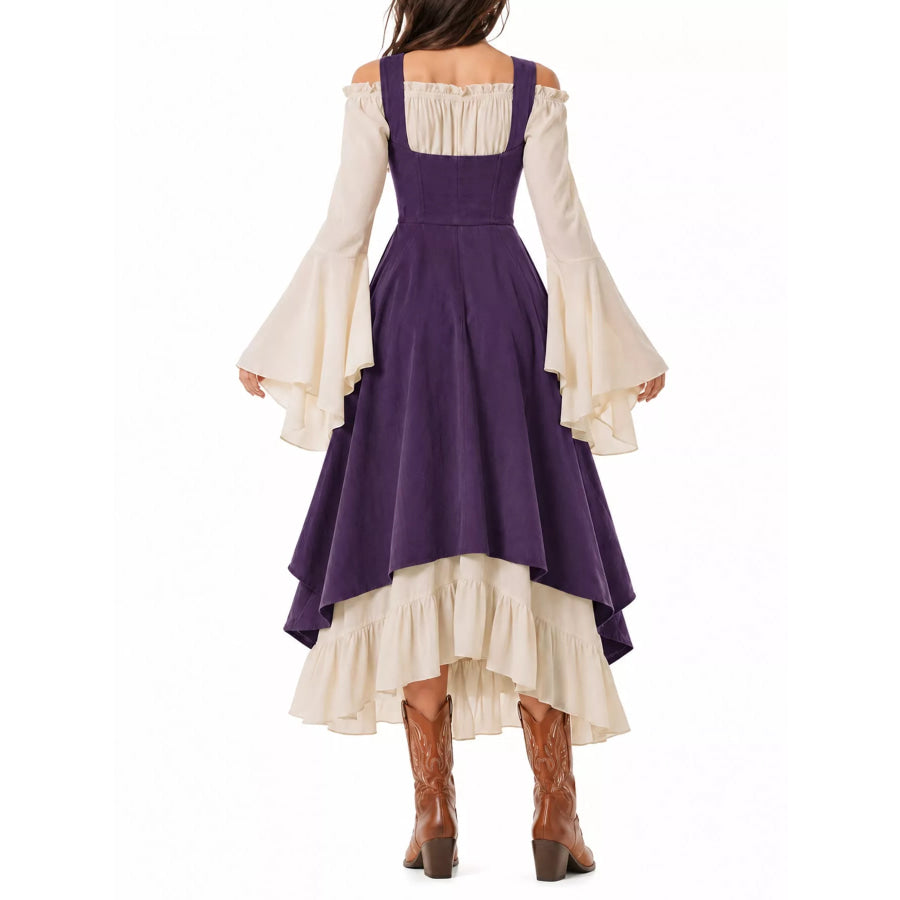 Corset Style Lace-Up Bell Sleeve Dress Apparel and Accessories