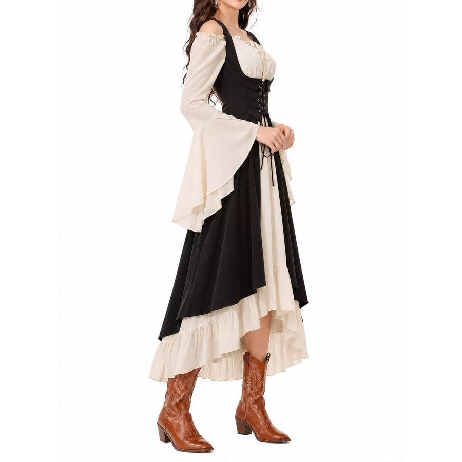 Corset Style Lace-Up Bell Sleeve Dress Apparel and Accessories