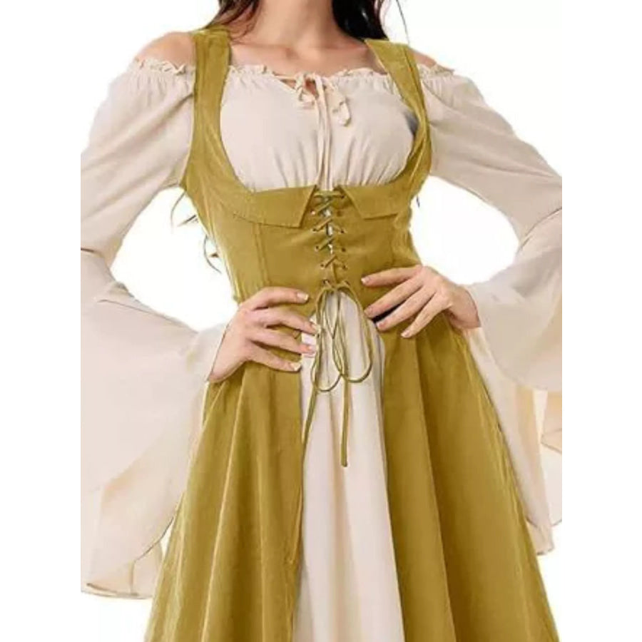 Corset Style Lace-Up Bell Sleeve Dress Apparel and Accessories