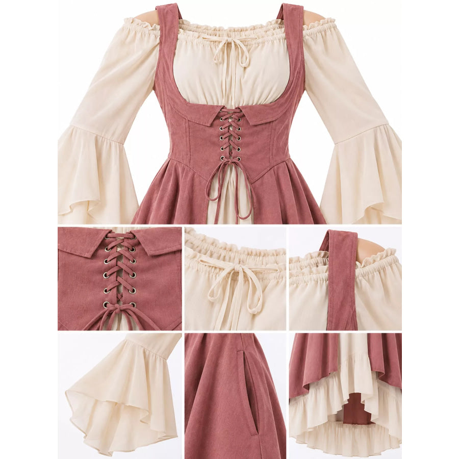 Corset Style Lace-Up Bell Sleeve Dress Apparel and Accessories