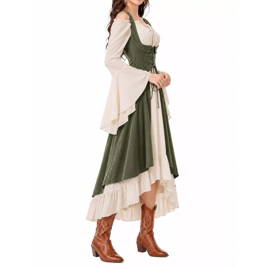 Corset Style Lace-Up Bell Sleeve Dress Apparel and Accessories