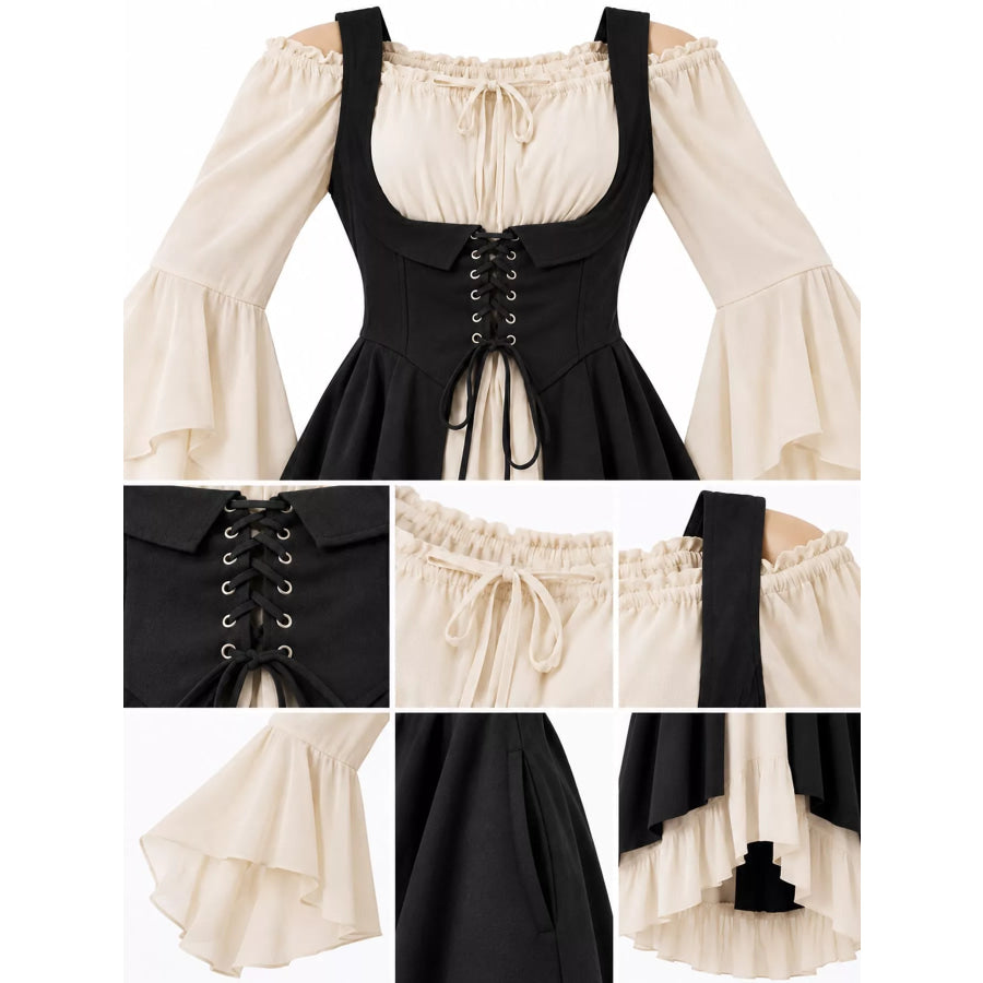 Corset Style Lace-Up Bell Sleeve Dress Apparel and Accessories