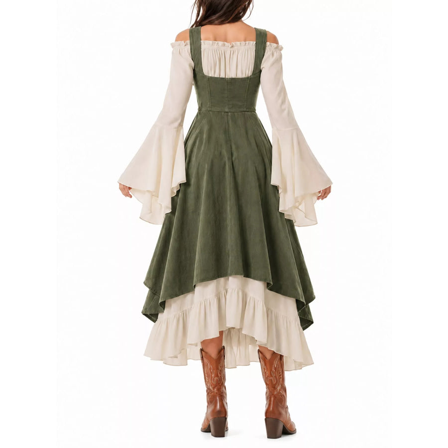 Corset Style Lace-Up Bell Sleeve Dress Apparel and Accessories