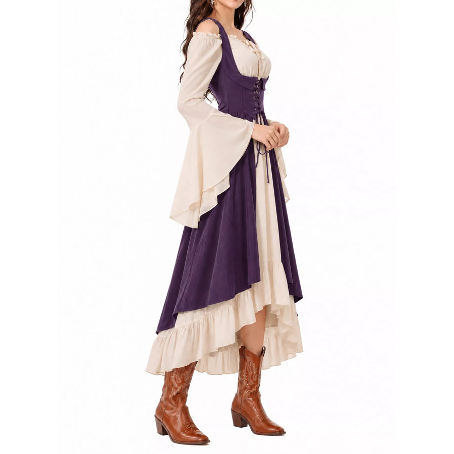 Corset Style Lace-Up Bell Sleeve Dress Apparel and Accessories