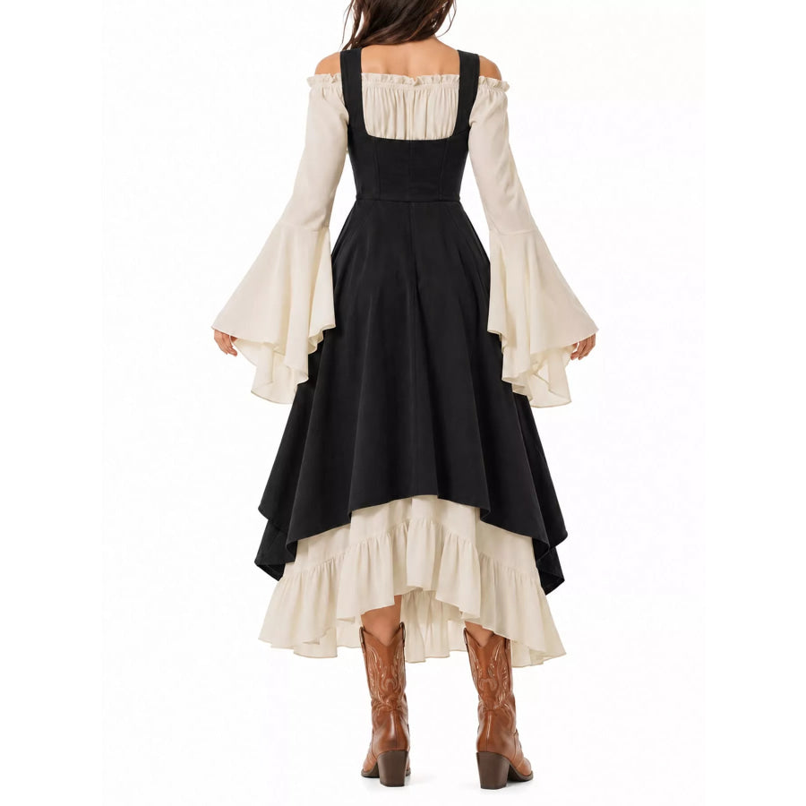 Corset Style Lace-Up Bell Sleeve Dress Apparel and Accessories