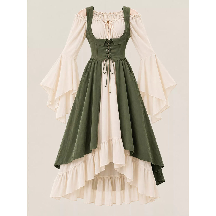 Corset Style Lace-Up Bell Sleeve Dress Apparel and Accessories