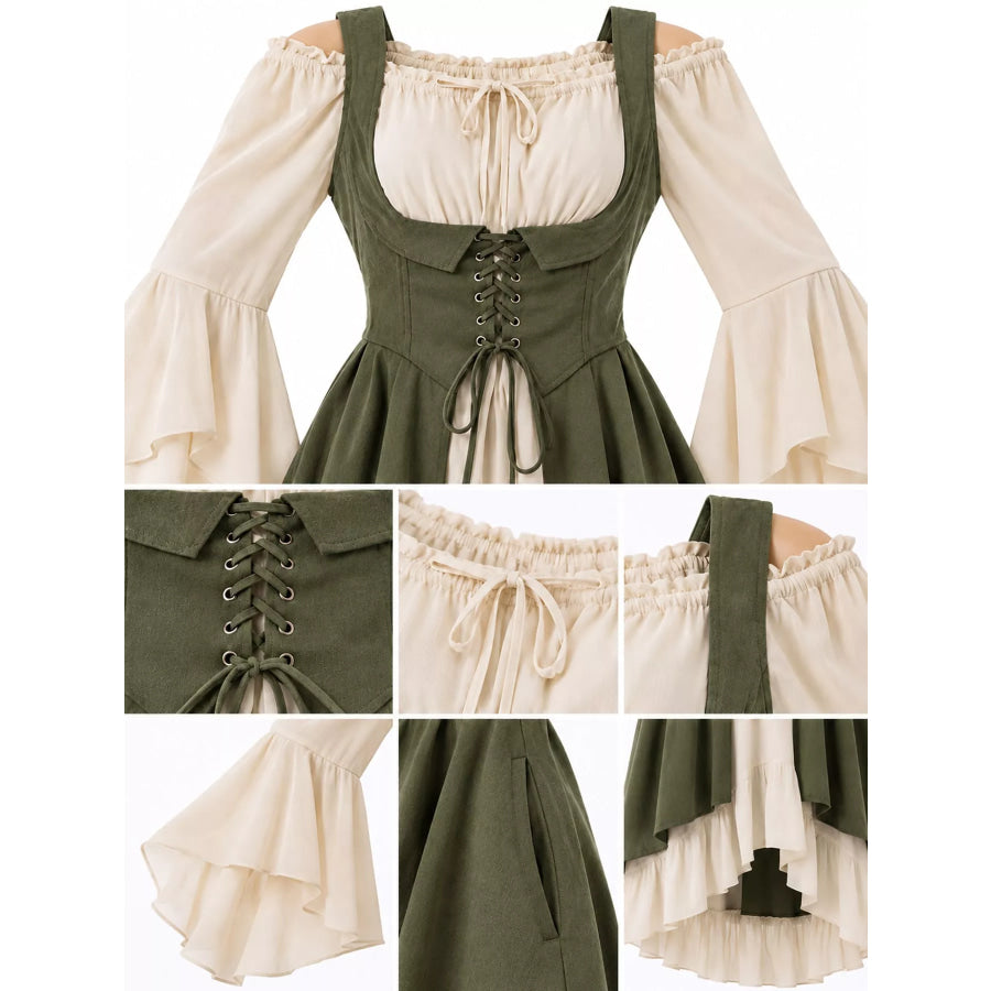 Corset Style Lace-Up Bell Sleeve Dress Apparel and Accessories