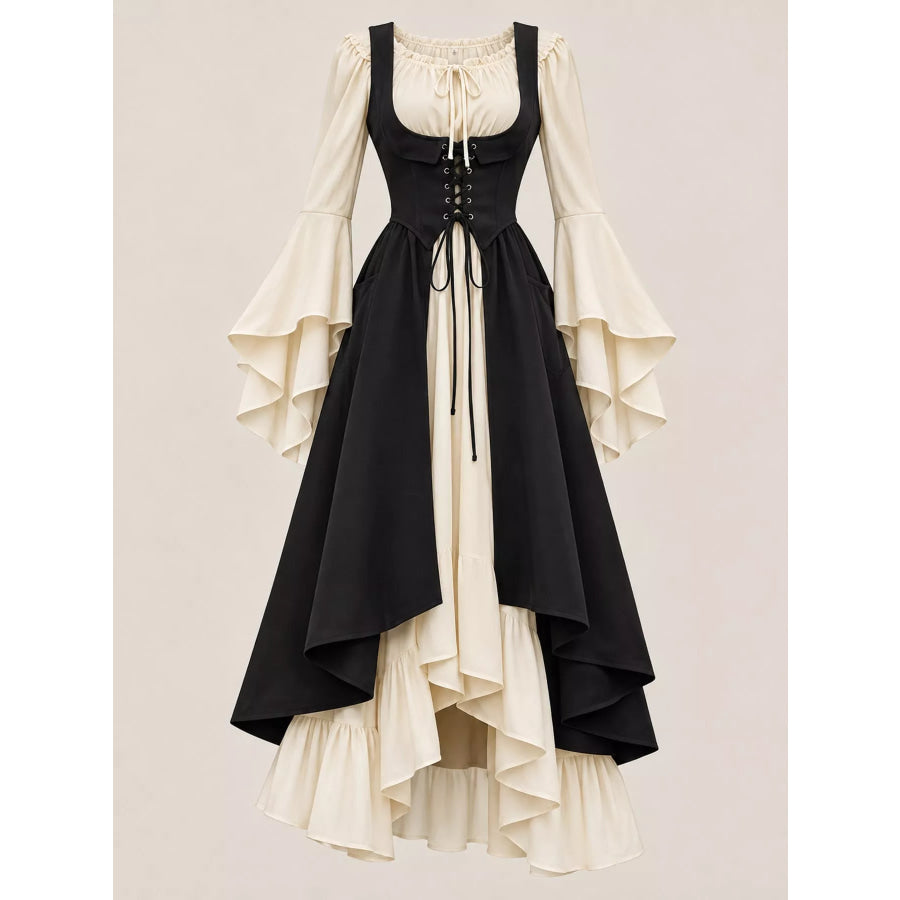 Corset Style Lace-Up Bell Sleeve Dress Apparel and Accessories