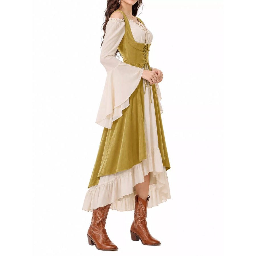 Corset Style Lace-Up Bell Sleeve Dress Apparel and Accessories