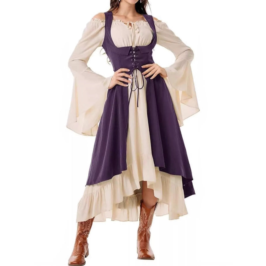 Corset Style Lace-Up Bell Sleeve Dress Purple / S Apparel and Accessories