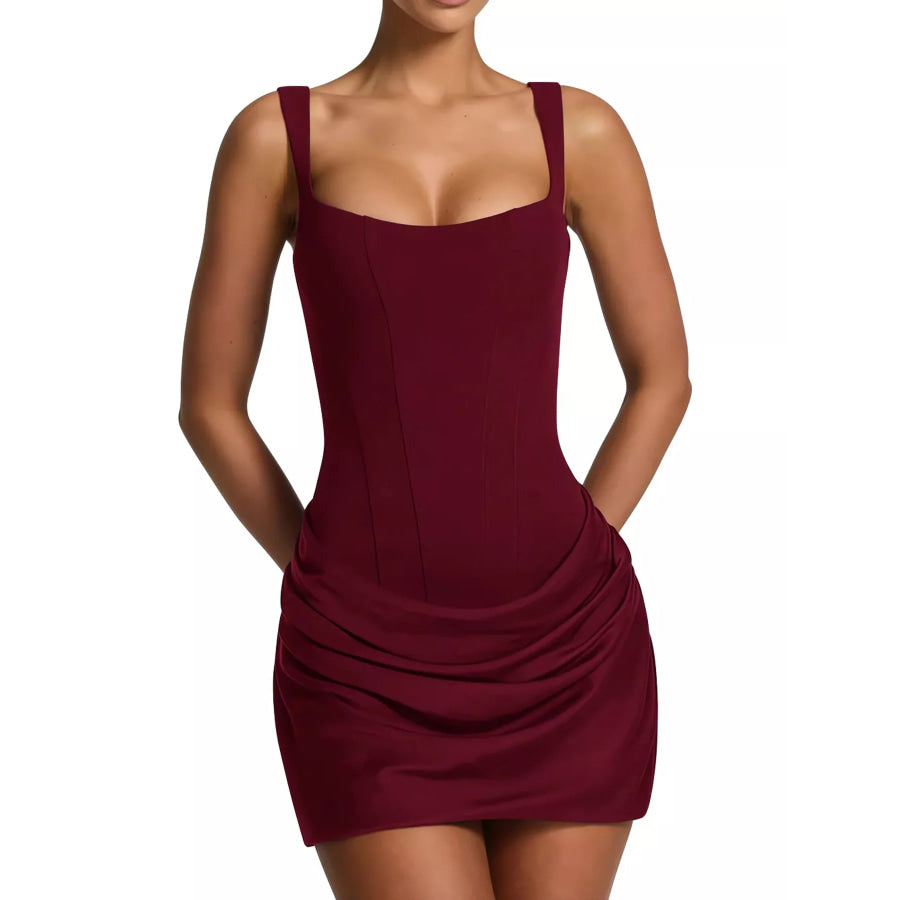 Corset-Style Mini Dress with Ruched Detail Burgundy / XS Apparel and Accessories