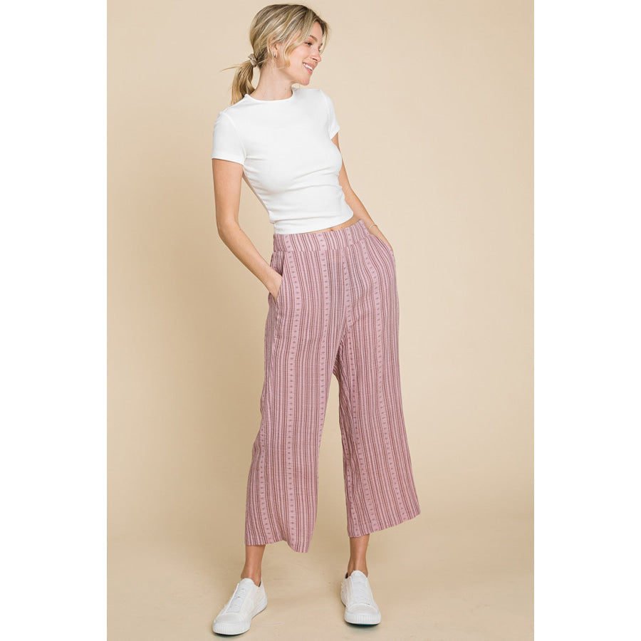 Cotton Bleu by Nu Lab Striped Elastic Waist Wide Leg Pants Pink / S Apparel and Accessories