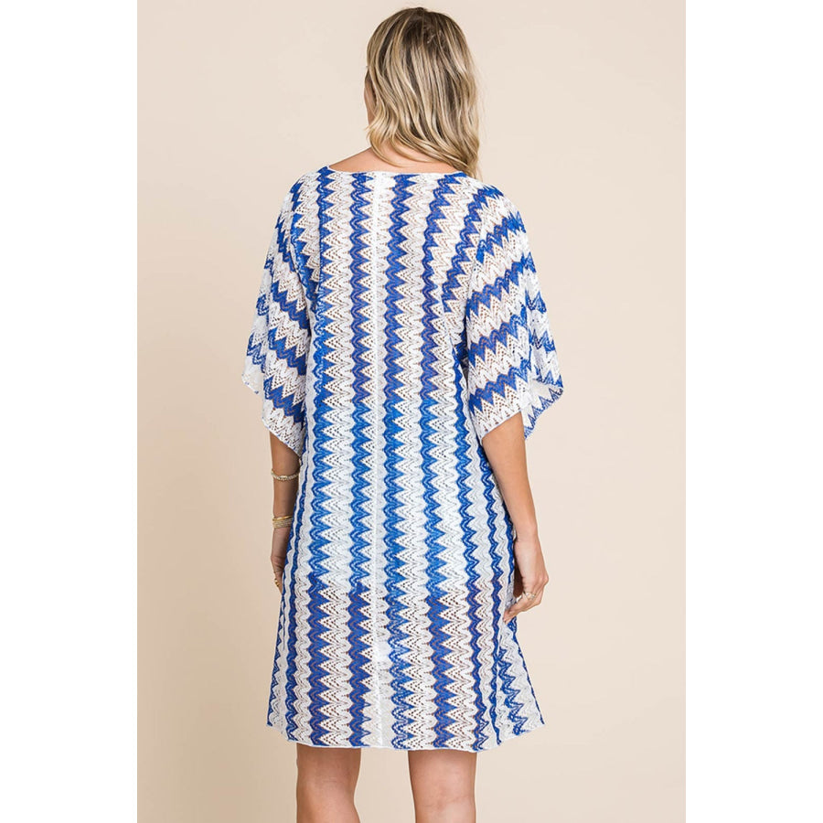 Cotton Bleu by Nu Lab Tied Striped Plunge Half Sleeve Cover-Up Apparel and Accessories