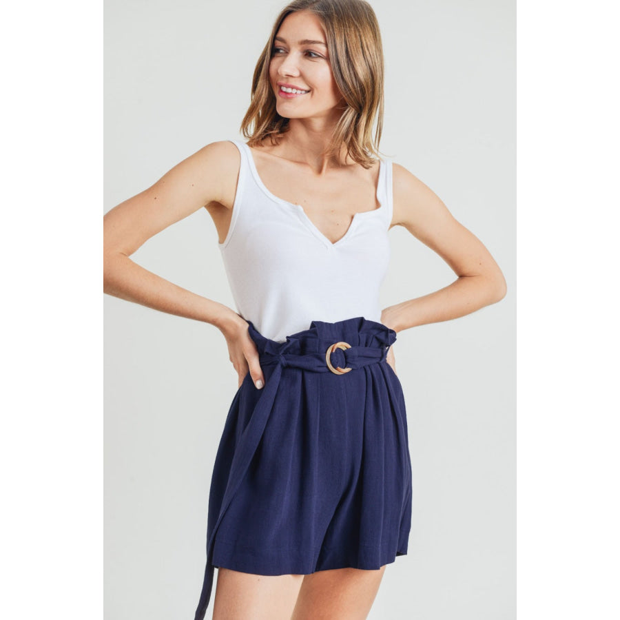 Cotton Bleu by Nu Label Buckle Belt Cotton Linen Shorts Apparel and Accessories