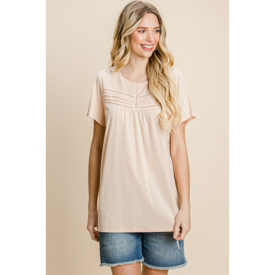 Cotton Bleu by Nu Label Eyelet Round Neck Short Sleeve T-Shirt Apparel and Accessories