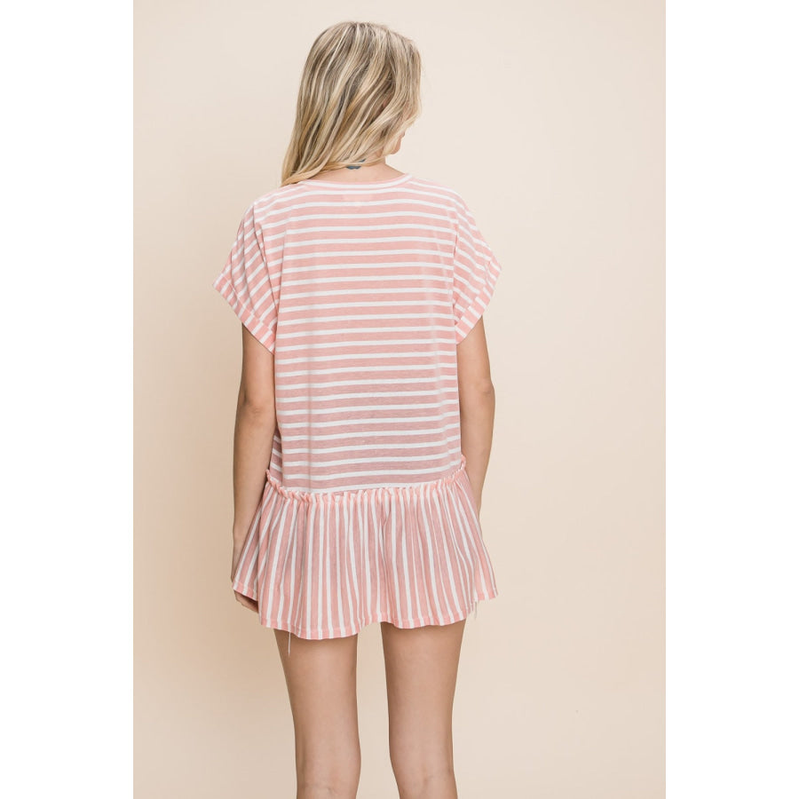 Cotton Bleu by Nu Label Striped Ruffled Short Sleeve Top Apparel and Accessories