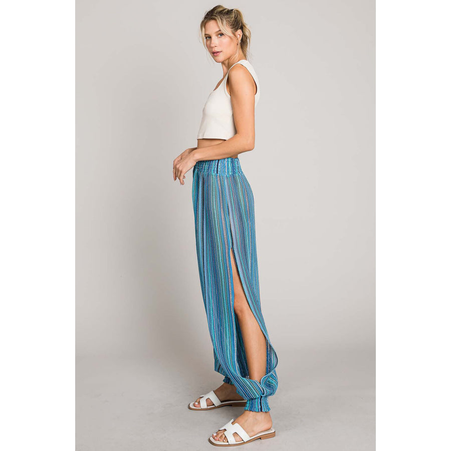 Cotton Bleu by Nu Label Striped Smocked Cover Up Pants Apparel and Accessories