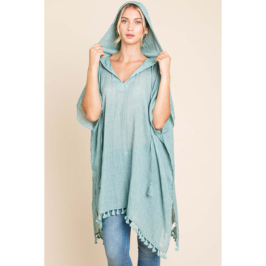 Cotton Bleu by Nu Label Tassel Hem Hooded Cover Up Apparel and Accessories