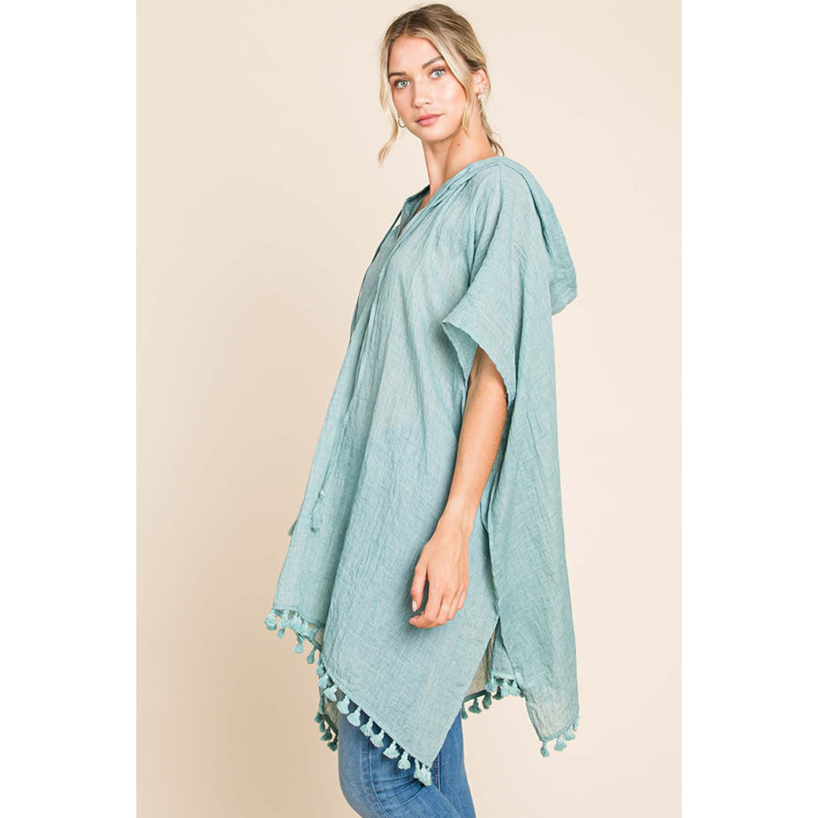 Cotton Bleu by Nu Label Tassel Hem Hooded Cover Up Apparel and Accessories