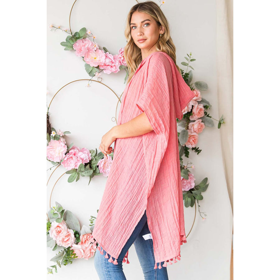 Cotton Bleu by Nu Label Tassel Hem Hooded Cover Up Apparel and Accessories