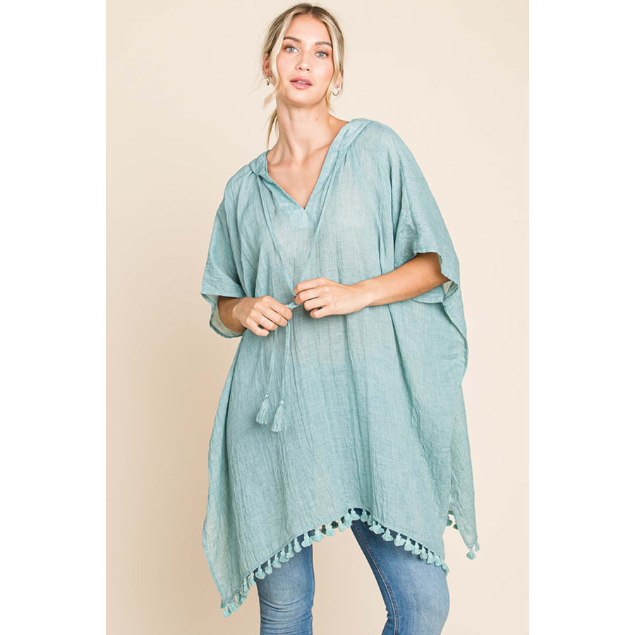 Cotton Bleu by Nu Label Tassel Hem Hooded Cover Up Mint / S Apparel and Accessories