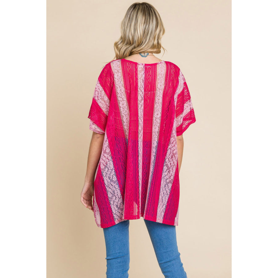 Cotton Bleu by Nu Label V Neck Drop Shoulder Oversize Top Fuchsia / S Apparel and Accessories