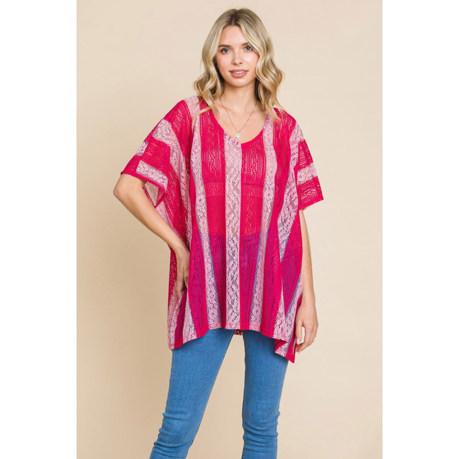 Cotton Bleu by Nu Label V Neck Drop Shoulder Oversize Top Fuchsia / S Apparel and Accessories