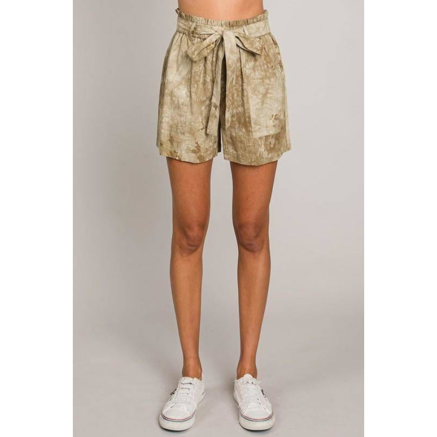 Cotton Bleu Tie Dye Printed Casual Shorts With Belt Olive / S Shorts