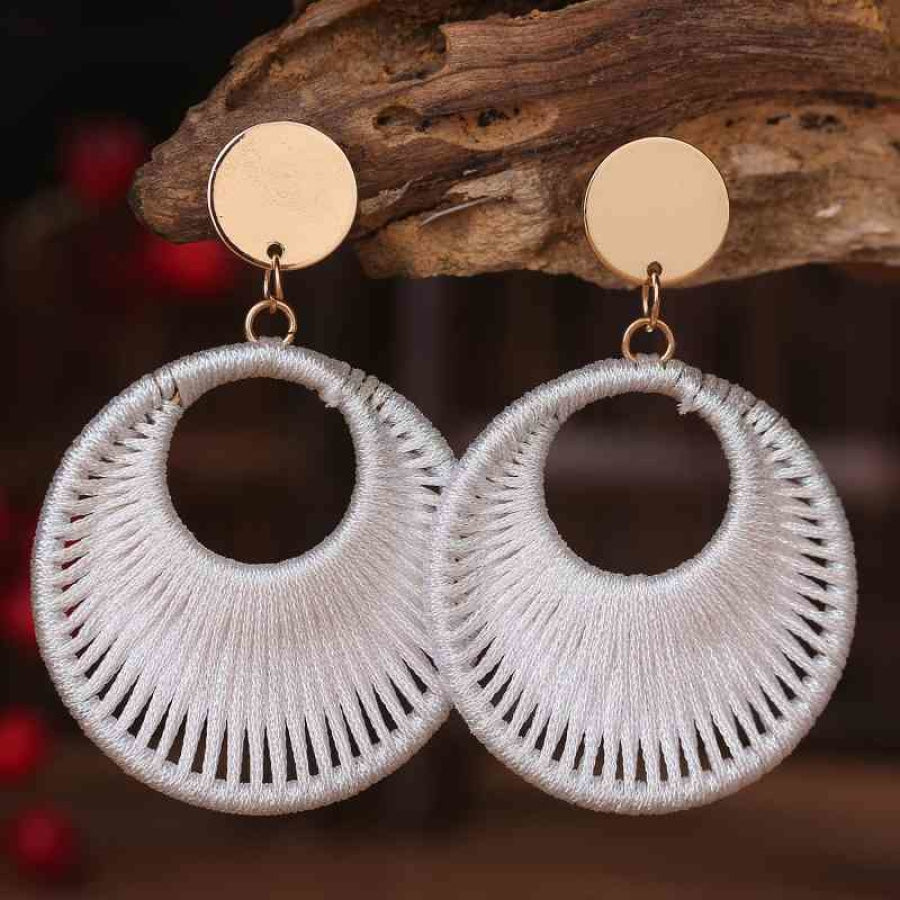 Cotton Cord Geometric Drop Earrings White / One Size