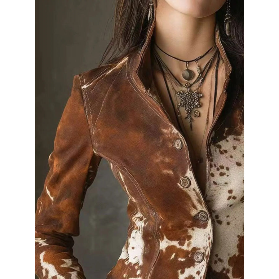 Cow Print Button Up Blazer Apparel and Accessories