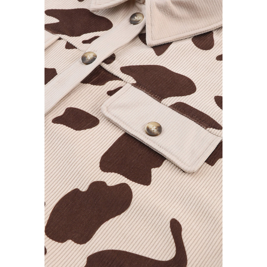 Cow Print Button Up Corduroy Shacket Apparel and Accessories