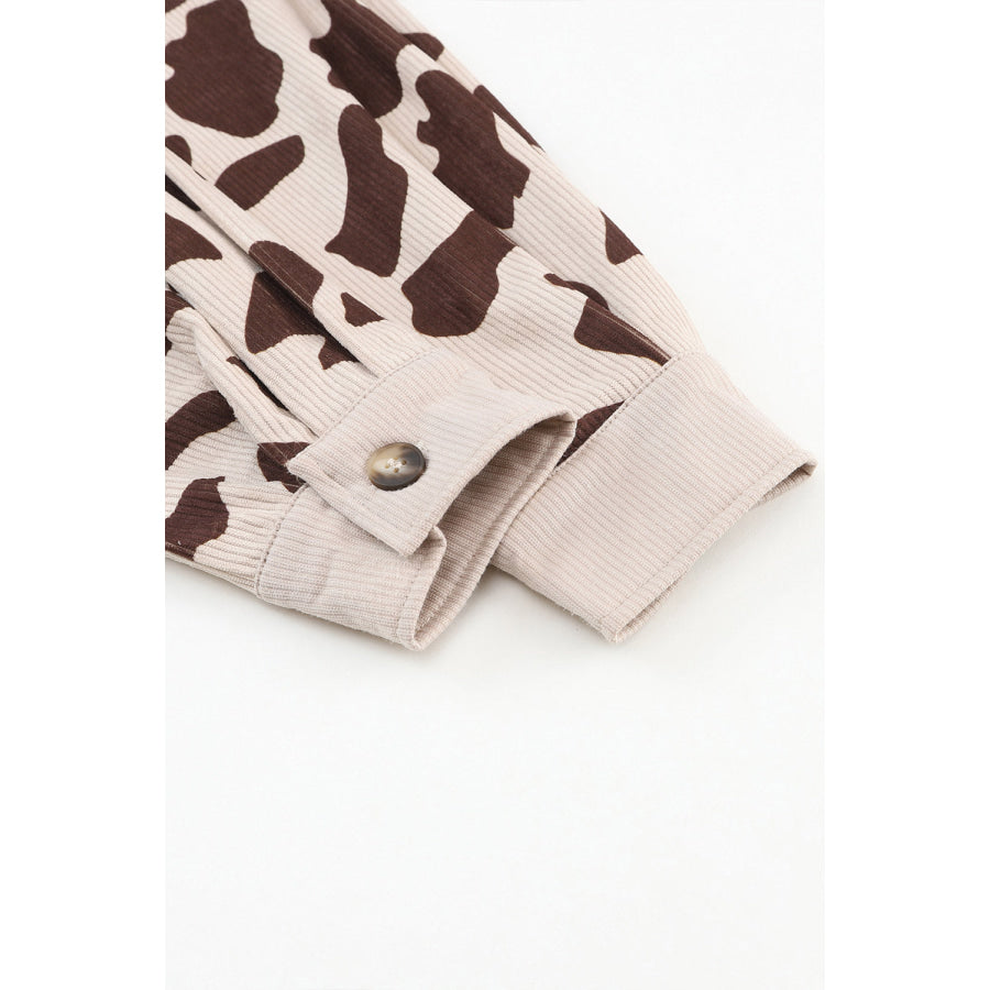 Cow Print Button Up Corduroy Shacket Apparel and Accessories