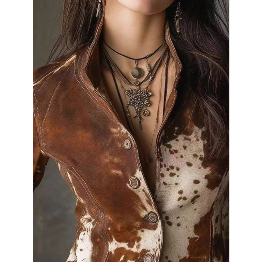 Cow Print Button Up Jacket Apparel and Accessories