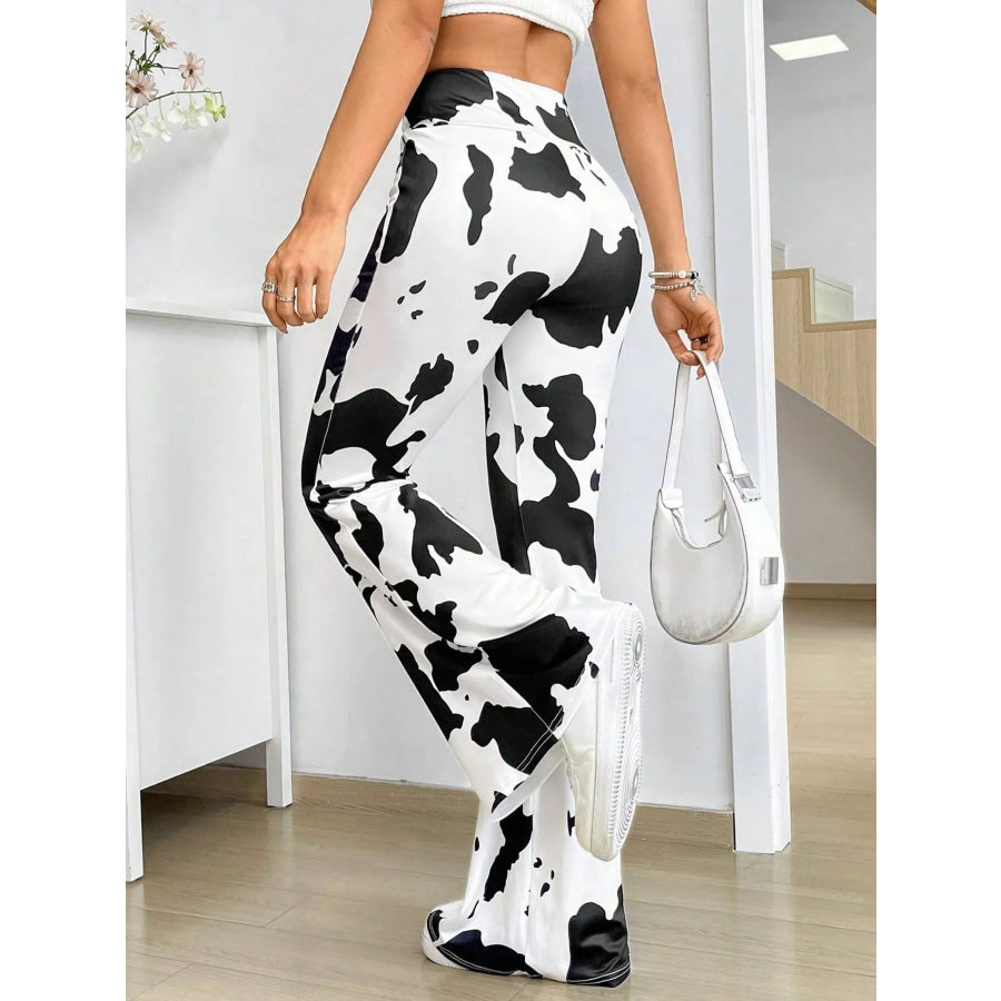 Cow Print Flared Pants Apparel and Accessories