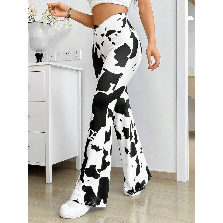 Cow Print Flared Pants Apparel and Accessories