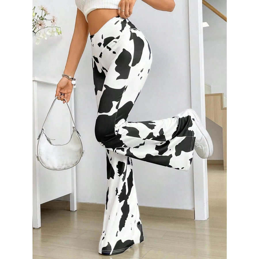Cow Print Flared Pants Apparel and Accessories