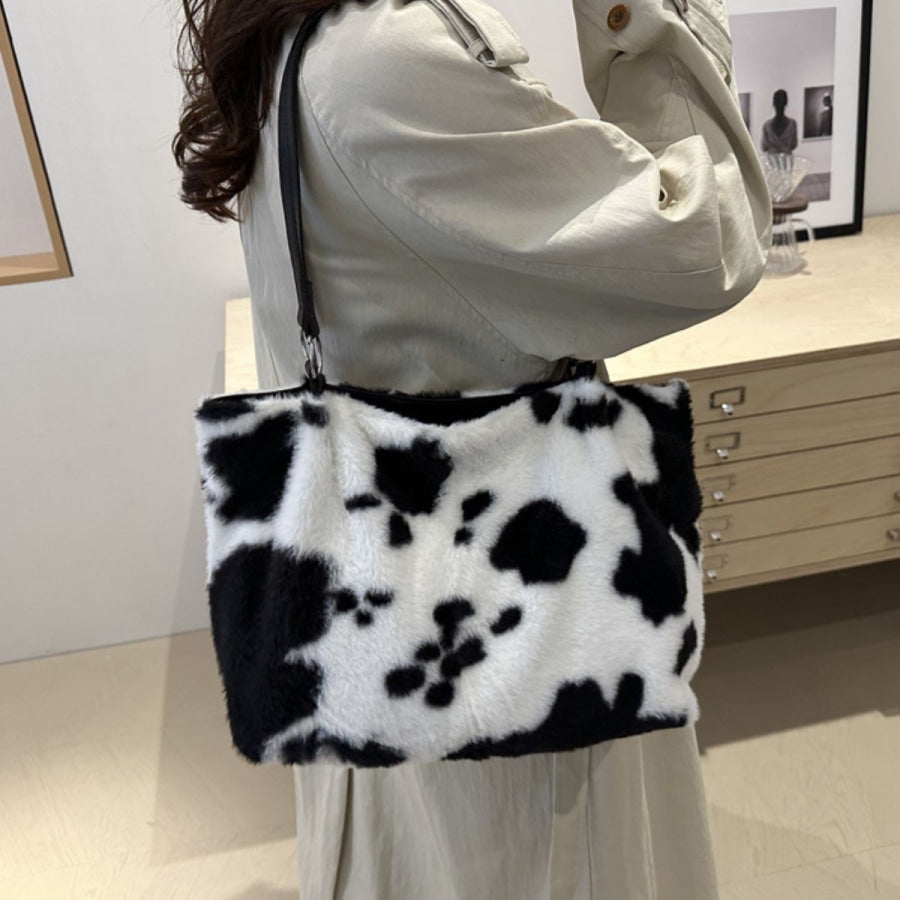 Cow Print Furry Tote Bag Apparel and Accessories