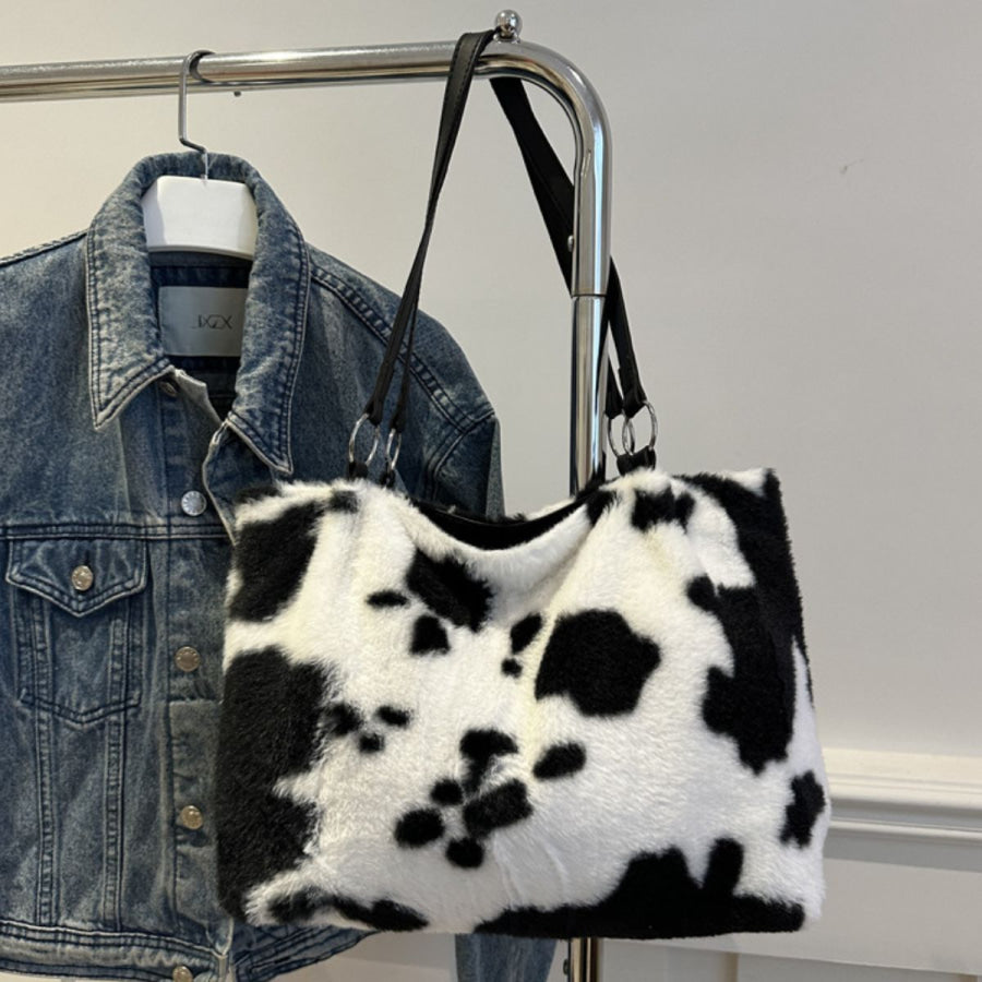 Cow Print Furry Tote Bag Apparel and Accessories