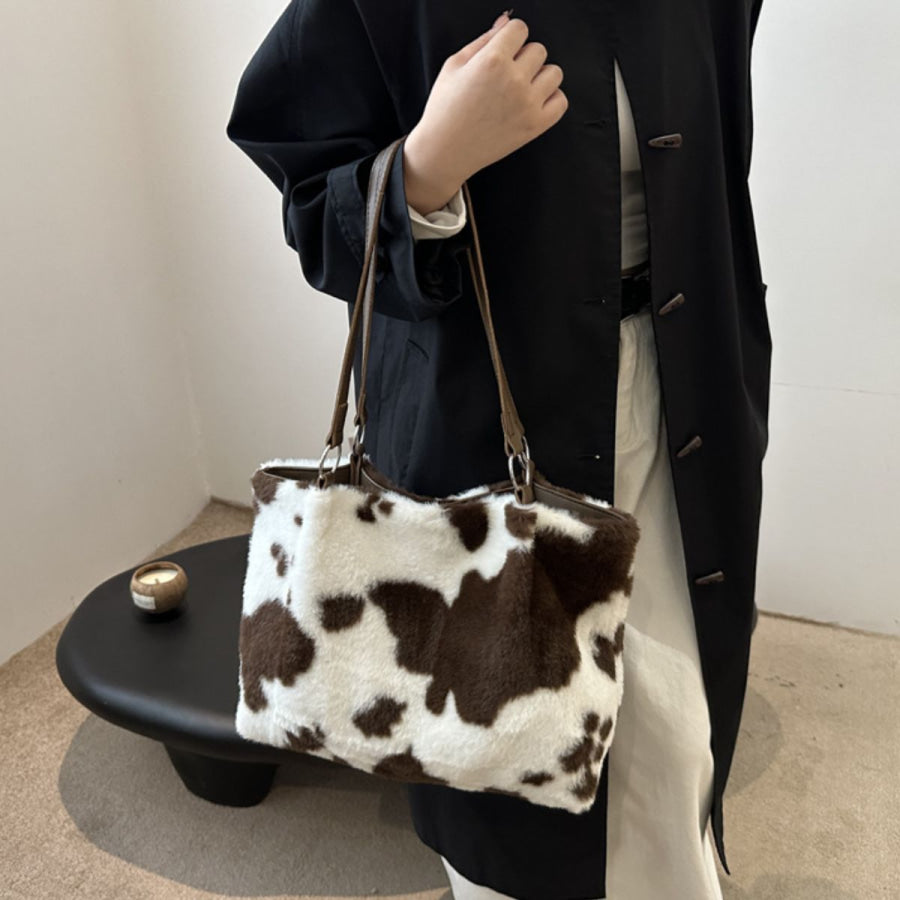 Cow Print Furry Tote Bag Apparel and Accessories